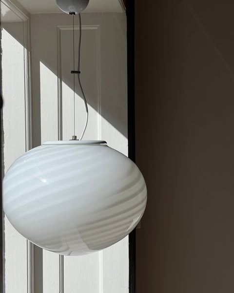 Vintage Murano oval white swirl ceiling lamp (D44)