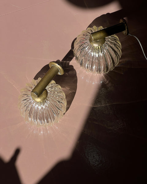 Pair of vintage clear/golden Murano wall lamps
