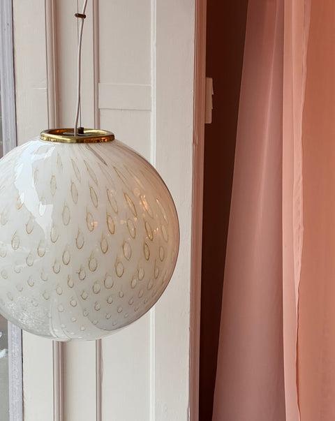 Vintage round white/golden dotted Murano ceiling lamp (D45)