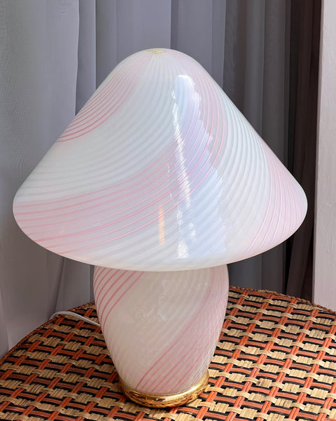 Large vintage pink/white Murano mushroom table lamp