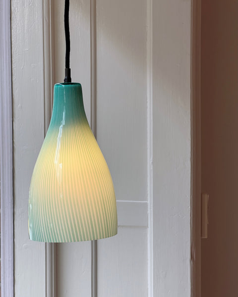 Vintage Massimo Vignelli green vertical stripes Venini Murano ceiling lamp