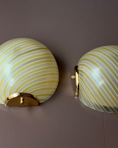 Vintage Murano yellow / white blured swirl wall lamp