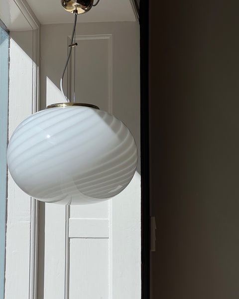 Vintage Murano oval white swirl ceiling lamp (D35)