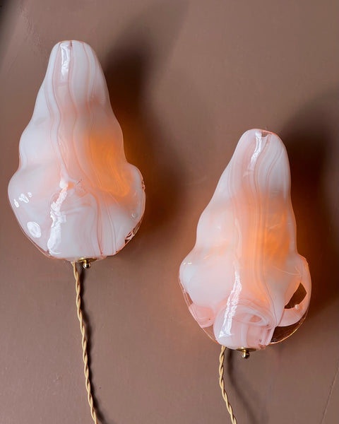 Vintage milky white/pink Murano wall lamps (2 available)
