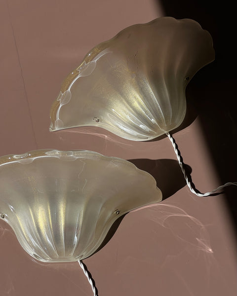Vintage golden Murano shell wall lamps (2 available)