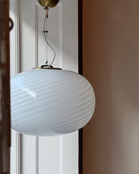 Vintage Murano oval white swirl ceiling lamp (D45)