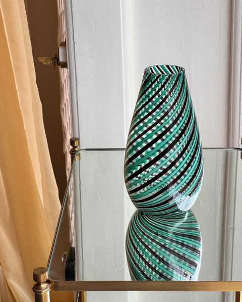 Vintage green/black swirl Murano vase