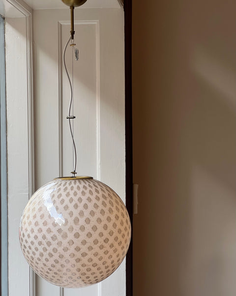 Vintage round white/black dotted Murano ceiling lamp (D35)