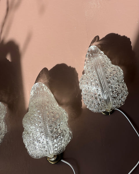 Vintage Murano clear leaf wall lamp (3 available)