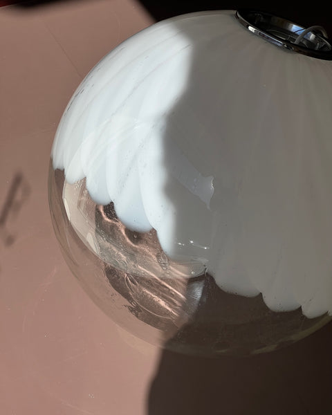 Large vintage white clear Murano ceiling lamp (D50)