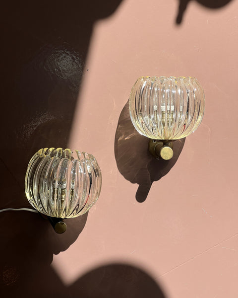 Pair of vintage clear/golden Murano wall lamps