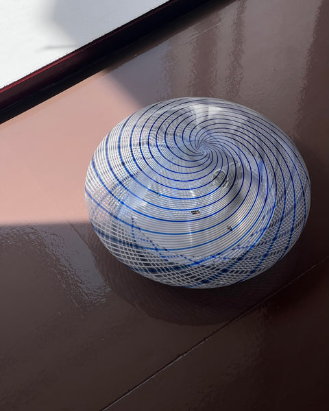 Vintage Murano white/blue/clear swirl ceiling/wall lamp (D40)