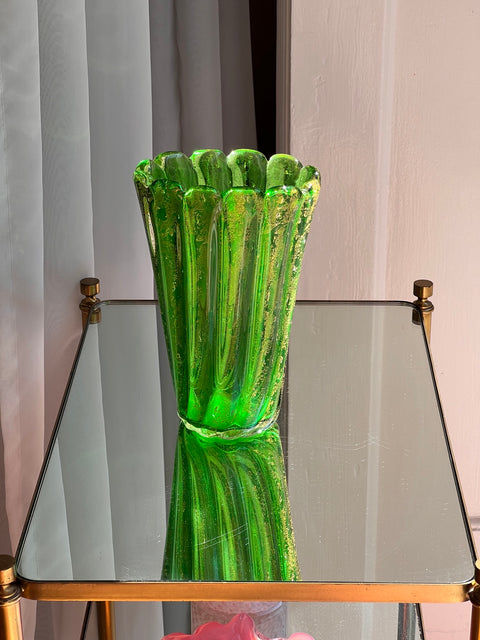 Vintage golden green Murano vase