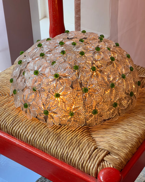 Vintage green/clear/golden Murano flower ceiling/wall lamp (D30)