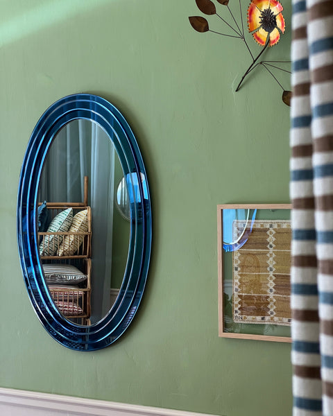 Vintage Italian mirror with triple blue mirror frame
