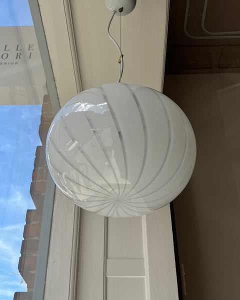 Vintage Murano oval white swirl ceiling lamp (D38)