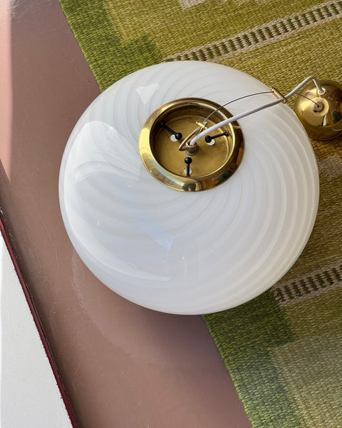 Vintage Murano oval white swirl ceiling lamp (D35)
