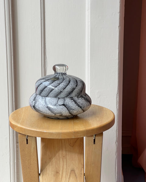 Vintage white / black swirl Murano bonbonniere