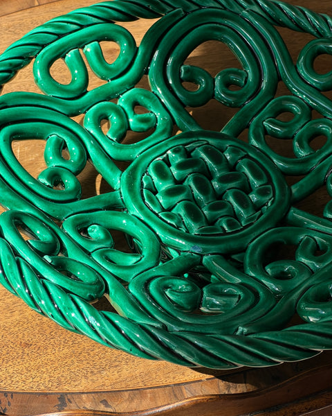 Vintage green ceramic basket
