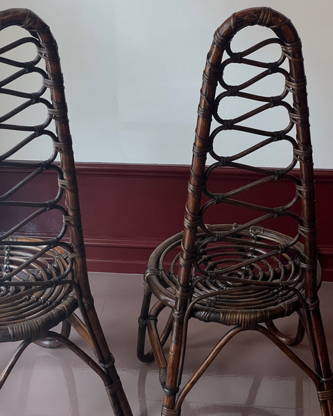 Vintage dark rattan/bamboo chair, Italy, 1960s (2 available)