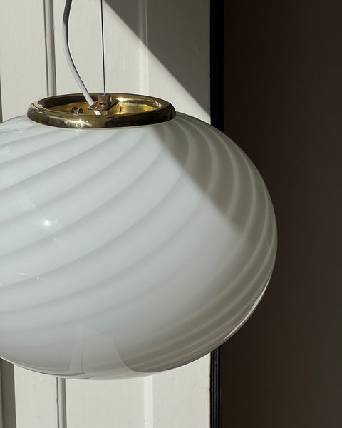Vintage Murano oval white swirl ceiling lamp (D35)