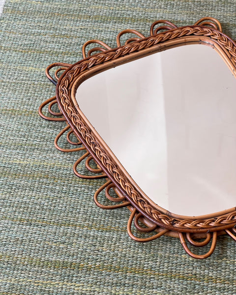 Vintage Italian mirror with rattan frame