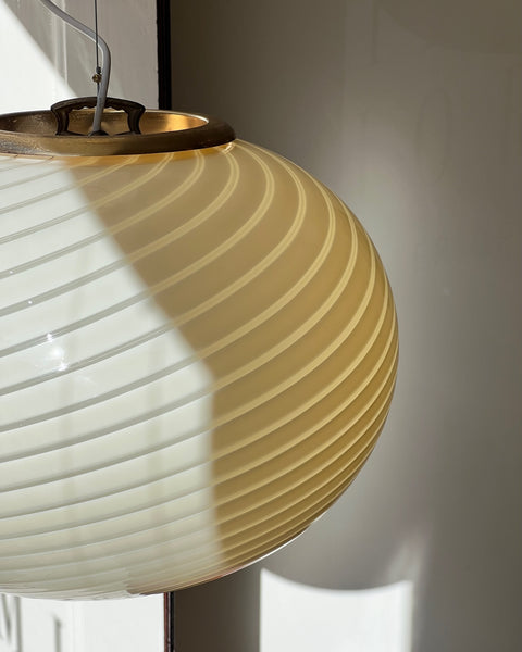 Vintage oval yellow swirl Murano ceiling lamp (D48)