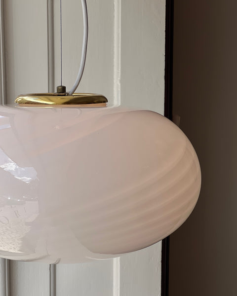 Vintage Murano oval white swirl ceiling lamp (D40)