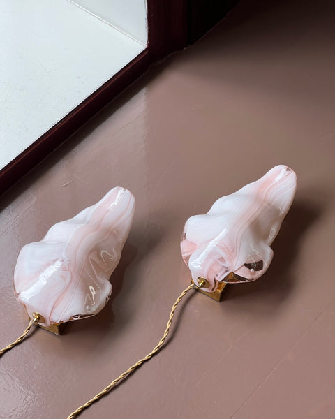 Vintage milky white/pink Murano wall lamps (2 available)