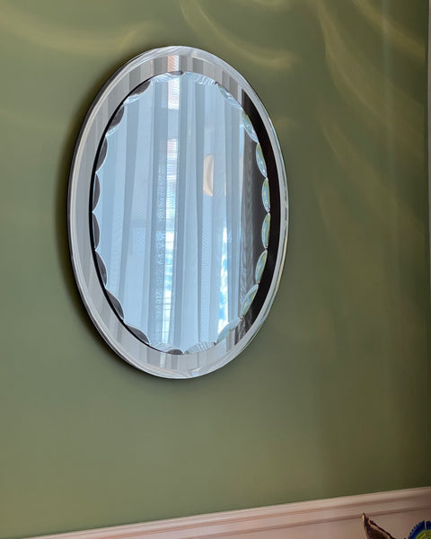 Vintage Italian mirror with golden brown faceted mirror frame