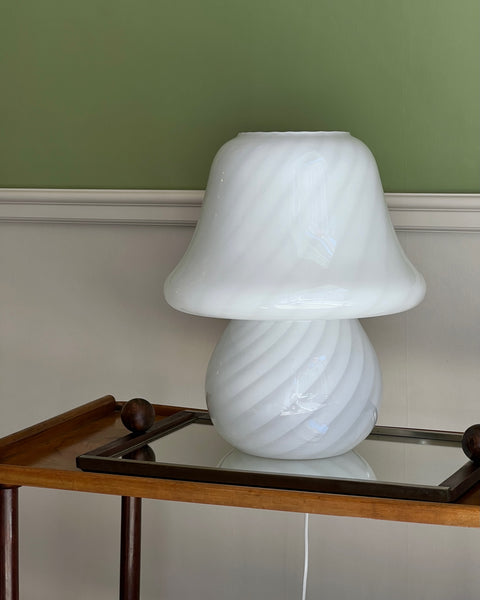 Vintage large white swirl Murano mushroom table lamp