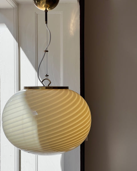 Vintage oval yellow swirl Murano ceiling lamp (D40)