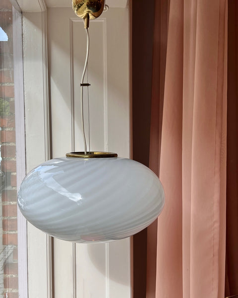 Vintage oval white swirl Murano ceiling lamp (D40)