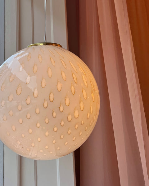 Vintage round white/golden dotted Murano ceiling lamp (D45)
