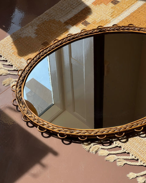 Vintage Italian mirror with rattan frame