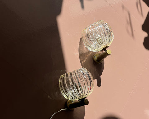 Pair of vintage clear/golden Murano wall lamps