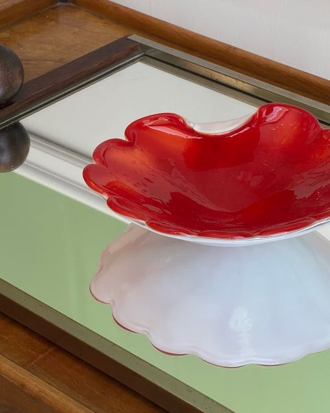 Vintage red / white Murano shell bowl