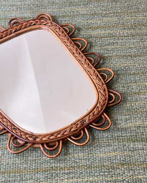 Vintage Italian mirror with rattan frame