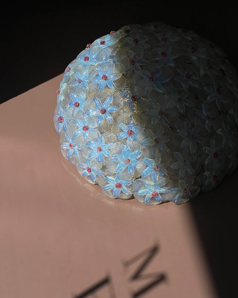 Large vintage opal blue/clear/golden/pink Murano flower ceiling lamp (D45)