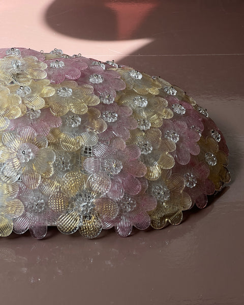 Large vintage pink/clear/golden Murano flower ceiling lamp (W60x39)