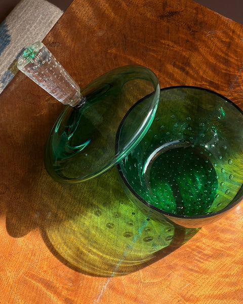 Vintage large green / clear Murano bonbonniere