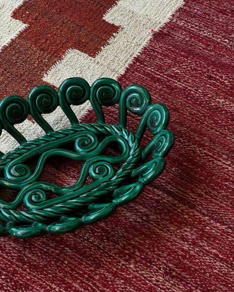 Vintage green ceramic basket