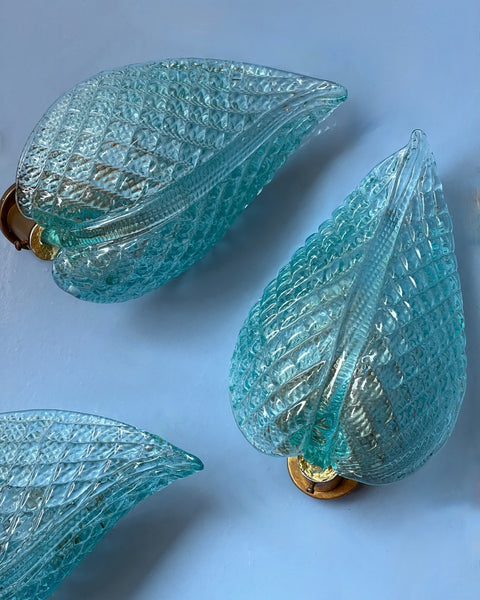 Vintage Murano blue leaf wall lamp (3 available)