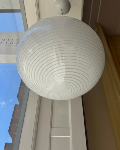 Vintage Murano oval white swirl ceiling lamp (D40)