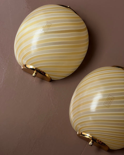 Vintage Murano yellow / white blured swirl wall lamp