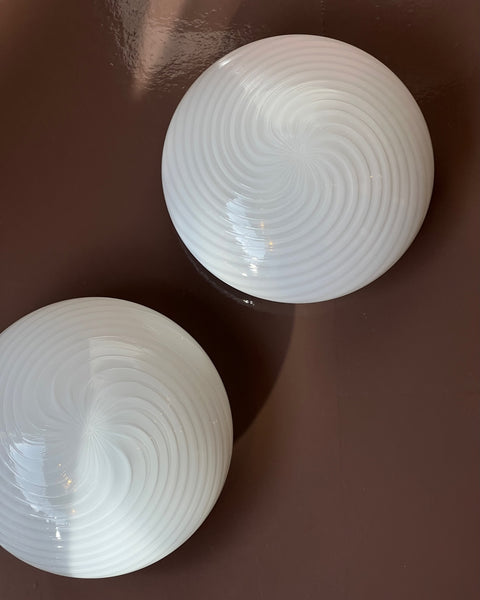 Vintage Murano white swirl ceiling/wall lamp (D24)