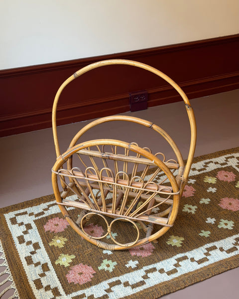 Large vintage rattan magazine holder
