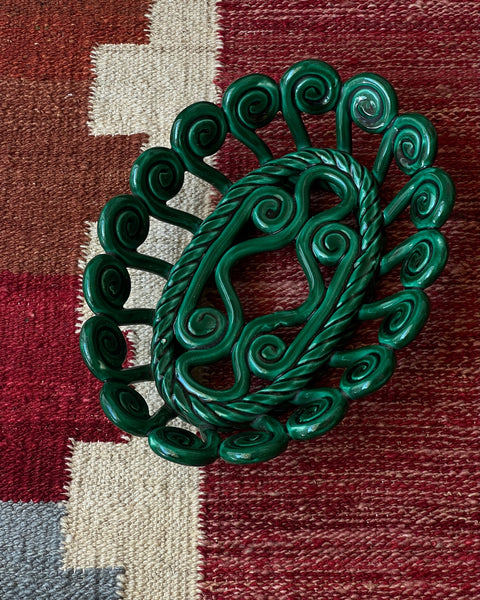 Vintage green ceramic basket