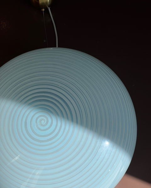 Vintage oval blue / white swirl Murano ceiling lamp (D50)