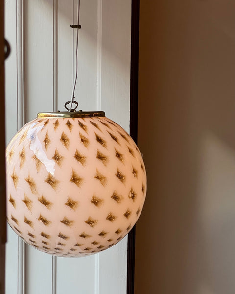 Vintage round white/black/golden dotted Murano ceiling lamp (D40)